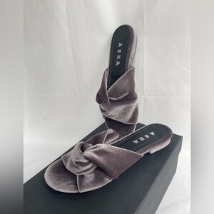 ASKA $295 Italy Low Block Heel Mules EU 38.5 / US 8  Gray Velvet NIB
